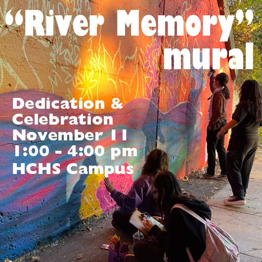 students from HCHS painting a mural under the 36th Ave Bridge